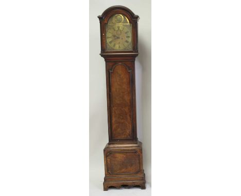 Henry Harrison of London - an early 19th century mahogany longcase clock, having a 12" brass arched dial, signed to a convex 