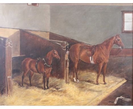 Henry Frederick Lucas Lucas (1848-1943) - Alert and Twopenny in their stable, oil on canvas, signed and dated 1887 lower righ