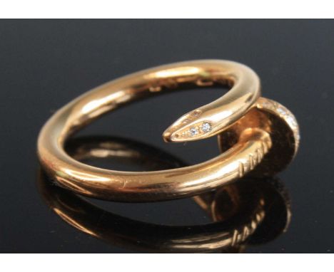 An 18ct rose gold Cartier 'Just un Clou' diamond ring, in the form of a nail set with 14 diamonds to the head and 6 to the po