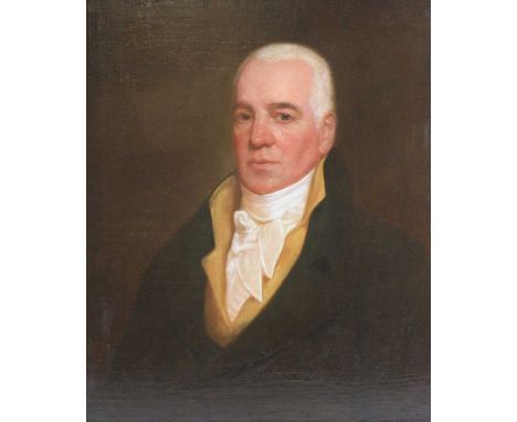 Mid-19th century English school - Half-length portrait of a gentleman wearing a silk neck-tie, oil on canvas, 60 x 49cm 