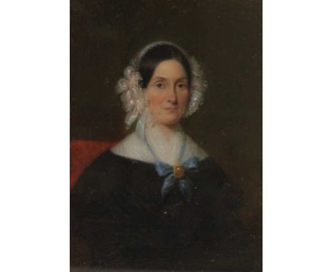 Late 19th century English school - Half-length portrait of Mary, daughter of Joseph Stinton, wearing a black dress with lace 