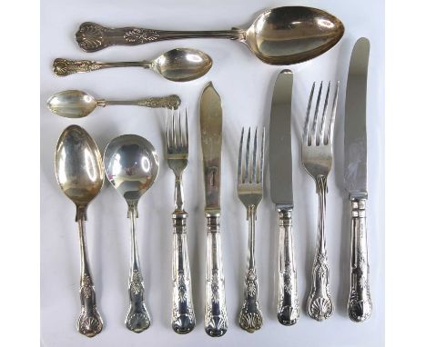 An extensive Elizabeth II silver part cutlery suite, in the Kings pattern, comprising twelve table forks, twelve fish forks, 