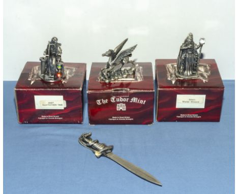 Three Tudor Mint figures and a dagger