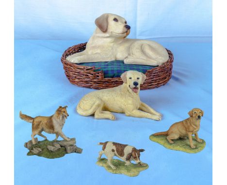 Two pottery Labradors together with two Border Fine Arts figures and one other 