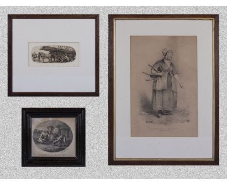 Two framed engravings and a framed lithograph 40cm x 27cm 