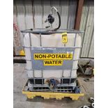 Shutz 1,040 Liter Liquid Poly Tank in Metal Lift Cage, Bottom Discharge, U-Line Pump, & Spill Platfo