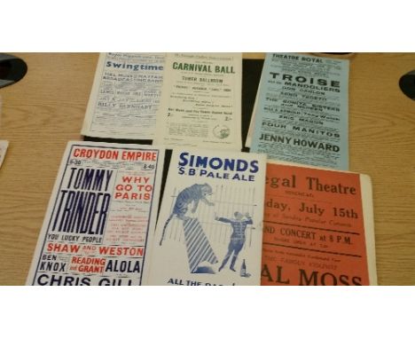 THEATRE PROGRAMMES & HANDBILLS, Music Hall & Variety selection, 1930's-1940's, inc. East Ham Place, Reading Palace Theatre of