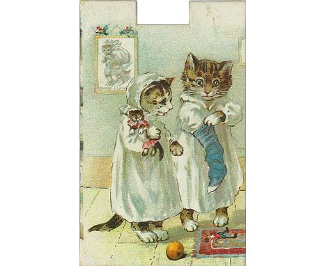 HUNTLEY & PALMER, chromo cards, inc. Louis Wain style cats (3+1), two with cat eating from Huntley & Palmer packet; children 