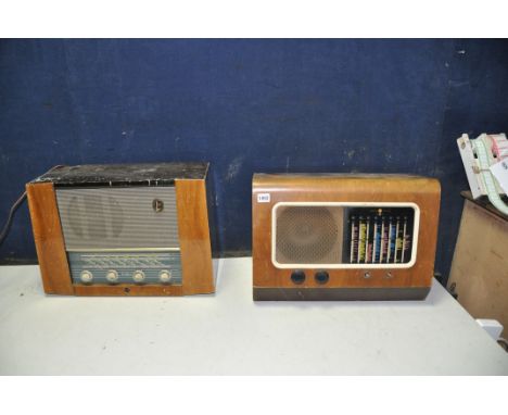 TWO VINTAGE PYE VALVE RADIOS comprising of a Fenman 1 in a walnut cabinet (PAT fail due to uninsulated plug, powers up but do