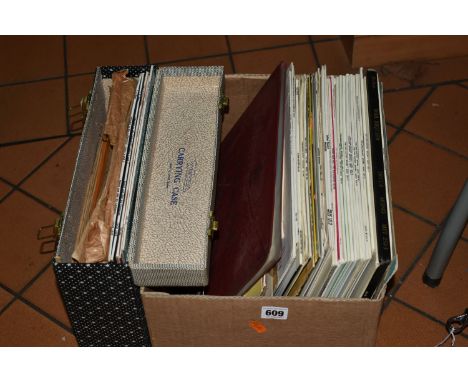 A BOX AND A CASE OF LITERARY RECORDS, to include approximately fifty lps and 78s, plays and poetry with some folk and classic