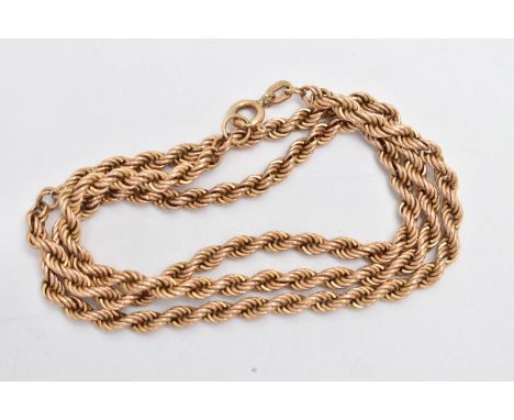 A 9CT GOLD ITALIAN CHAIN NECKLACE, yellow gold rope chain, approximate length 475mm, fitted with a spring clasp, hallmarked 9