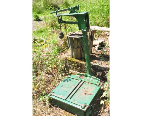 A SET OF VINTAGE W&amp;T AVERY DROP SCALES with weights 58cm depth 75cm height 125cm Condition very good(these items are offs