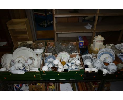 FIVE BOXES AND LOOSE CERAMICS AND GLASS ETC, to include boxed Ridgway Kismet cups, saucers and side plates, boxed Portmeirion