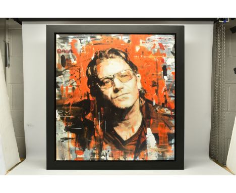 ZINSKY (BRITISH CONTEMPORARY) 'ROCK STAR - BONO', a signed limited edition print on canvas depicting a portrait of the U2 fro