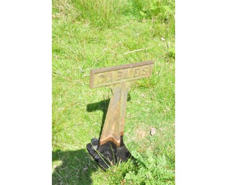 A VINTAGE CAST IRON 'CABLES' SIGN width at sign 39cm depth at base 23cm height 62cm Condition pitted surface rust no apparent