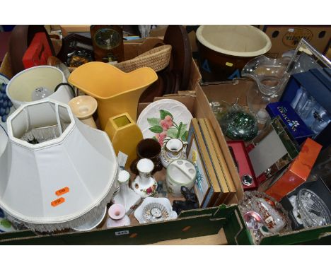 THREE BOXES AND LOOSE CERAMICS, GLASS AND SUNDRY ITEMS, to include a boxed Waterford Crystal 'Overture' 5'' oval bowl, a Wate