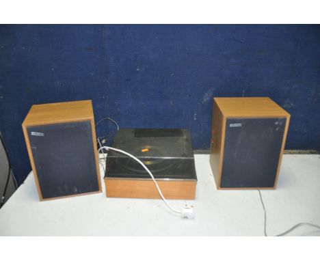 A GARRARD SP25 Mk2 RECORD PLAYER and a pair of Celestion Hadleigh Mk2 speakers (PAT fail due to uninsulated plug but working)
