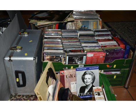 FIVE BOXES OF L.P RECORDS AND CDS, over three hundred CDs to include artists Elvis, Roy Orbison, Cliff Richard, Marty Robbins