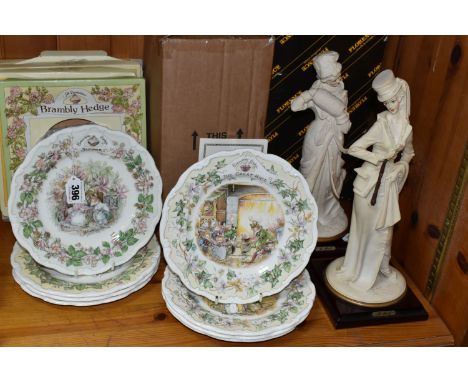 EIGHT ROYAL DOULTON 'BRAMBLY HEDGE' PLATES, AND TWO CAPODIMONTE FIGURES, the Brambly Hedge plates comprising The Grand Bathro