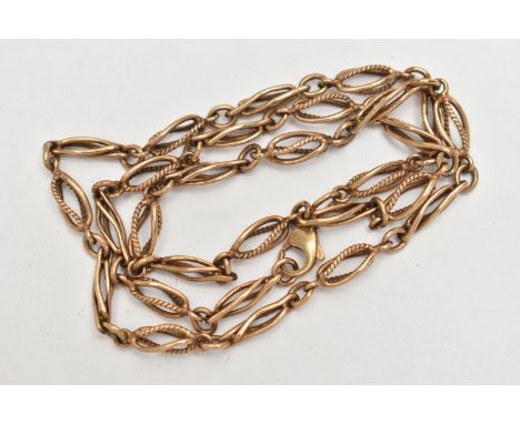 A 9CT GOLD FANCY LINK CHAIN NECKLACE, open work elongated links, fitted with a lobster clasp, hallmarked Birmingham, length 4