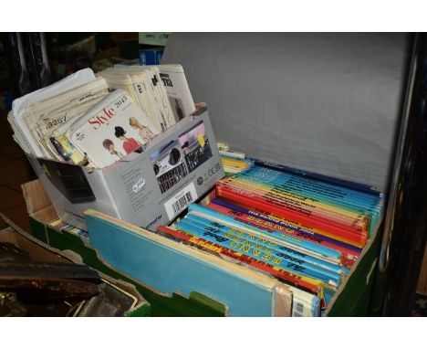 A BOX OF BOOKS AND VINTAGE SEWING PATTERNS ETC, to include fifteen volumes of children's 'Look It Up' educational books, Dand