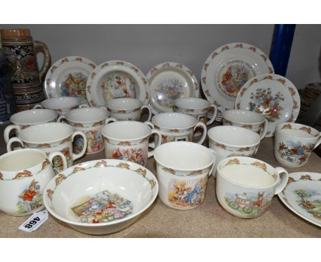 A COLLECTION OF ROYAL DOULTON BUNNYKINS NURSERY WARE, twenty four pieces to include seven twin handled mugs, five mugs, two c