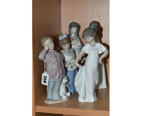 FIVE NAO BY LLADRO FIGURINES, comprising 'Sleepy Head' 1139, 'Girl With A Mandolin', 'How Pretty' 1110, 'Someone To love' 111