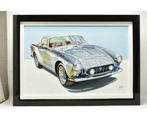 ROZ WILSON (BRITISH 1960) 'FERRARI 250 GT COUPE', a depiction of a 1957 Carrozzeria Boano bodied car, signed bottom left, oil