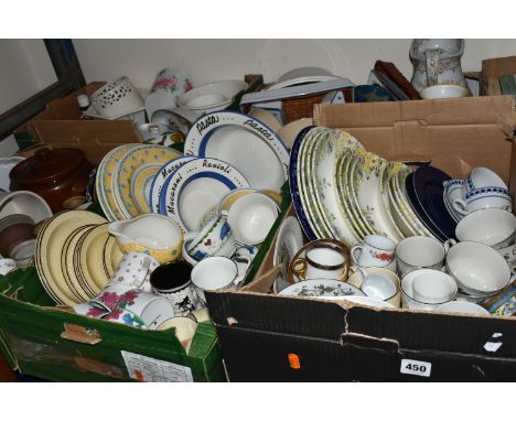 FIVE BOXES OF CERAMIC TEA AND DINNER WARES, to include a Royal Worcester Evesham tureen and vegetable dish, a Portmeirion Bot