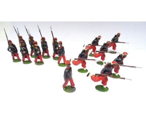 Britains set 141, French Infanterie de Ligne FIRST VERSION with Officer, full trousers, oval bases dated 9.5.1905 (Condition 