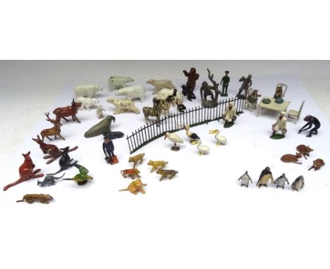 Britains and other Zoo Animals Chimpanzee Tea Party (incomplete), Bears, Zebras, Kangaroos, Birds, railings and Keepers (Cond