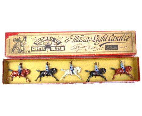 Britains set 45, 3rd Madras Light Cavalry FIRST VERSION with Trumpeter in original early illustrated box (Condition Good, box