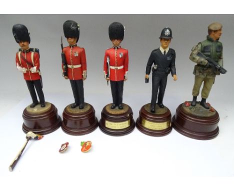 Large resin Models, 210mm scale Welsh Guards Sergeant 1924, two Privates with FN rifles 1960, Metropolitan Policeman 1972 and