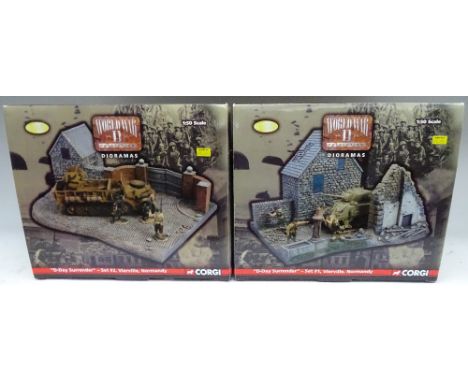 Corgi: two 1/50 scale Normandy Dioramas with three Skirmish series tanks, 1/144 scale Lancaster bomber, two Ripmax 1/54 radio