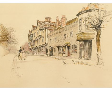 After Cecil Aldin (1870-1935), 'The Kings Head, Chigwell', A street view of the Kings Head pub, lithograph, signed in pencil,