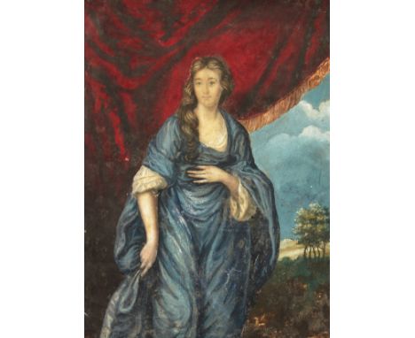 19th century, A portrait of a Lady draped in blue, watercolour, unframed, 13.5" x 9.5".