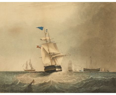 A marine scene, 'Homeward Bound, Passing the Light-Ship Liverpool', a scene of a ship returning to port, lithograph, in a map