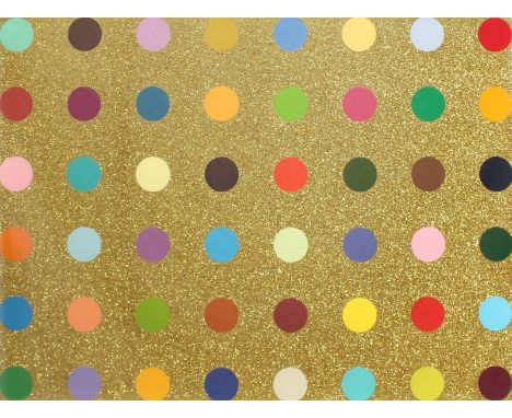 Damien Hirst, (B. 1965), untitled gold gift spot, framed screenprint in colours, gold glitter/ wove paper, signed in pencil a
