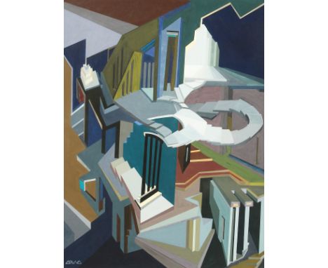 Arwa Seifeddine (20th century) Lebanese, Surreal abstract composition, gouache, signed, 25" x 19".