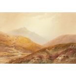 Charles Hannaford (1863-1955) British, Sheep on a hillside with a distant rocky tor, watercolour,