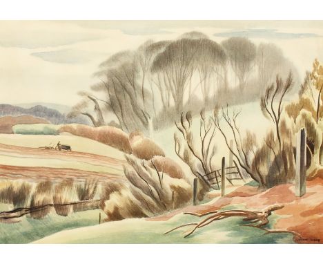 Clifford Webb (1895-1972), A farmer ploughing, lithograph, 10" x 14" and another in the manner of C.R.W Nevinson (1889-1946) 
