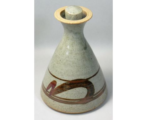 David Firth (b.1943), a stoneware flask with stopper, of conical form with flared rim, c.1996, height 22cm.