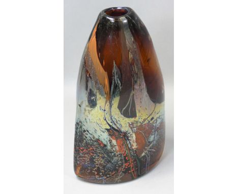 Sam Herman (b.1936), a free blown glass flask of irregular form, signed, height 22cm. 