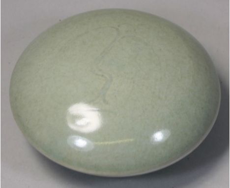 David Leach OBE (1911 - 2005), a stoneware lidded container, with pale blue celadon glaze and incised willow motif, impressed