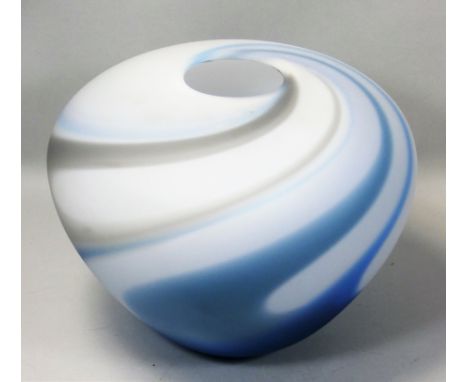 Deborah Fladgate (b.1957), a globular glass vase with light blue swirl design, etched signature to the base, height 15.5cm, d