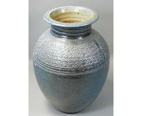 David Lloyd-Jones (1928 - 1994), a salt glazed rough finish teal vase, impressed makers mark, height 29cm.