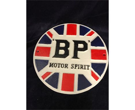 A cast iron BP sign