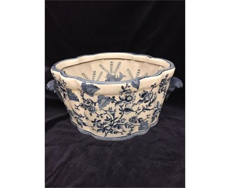 Blue and White Victorian style ceramic pot.