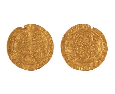 EDWARD III SERIES G QUARTER NOBLE on the obverse which is (Good Fine) it reads +EDWAR R ANGL Z Franc D HY. The reverse which 