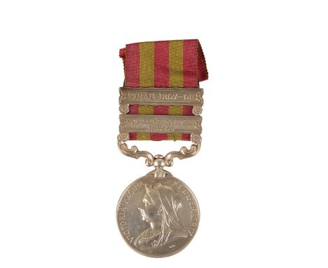 TWO BAR INDIAN GENERAL SERVICE MEDAL 1895 TO 2628 SERGT J HEMINGTON, KINGS OWN YORKSHIRE LIGHT INFANTRY  Medal and clasps con